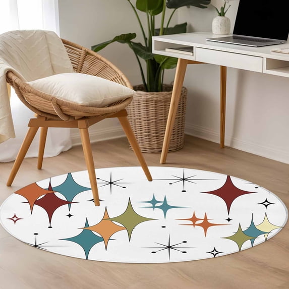 Red Corner Rug Colorful Stars 3.3ft Round Rug for Bedroom Reading Corner, Vintage Red ...