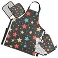 thumbnail image 1 of Colorful Stars 5 Pcs Kitchen Set Heat Resistant Oven Mitts and Non-Slip Pot Holders with Adjustable Cooking Apron, 1 of 6