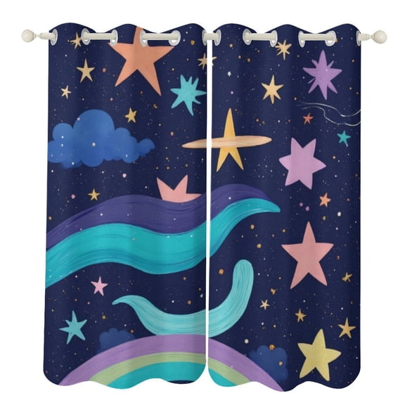 Colorful Stars And Clouds Night Sky 2 Panels 3D Printing Pattern Curtain for Bedroom Living Room Kitchen Window Decoration Home