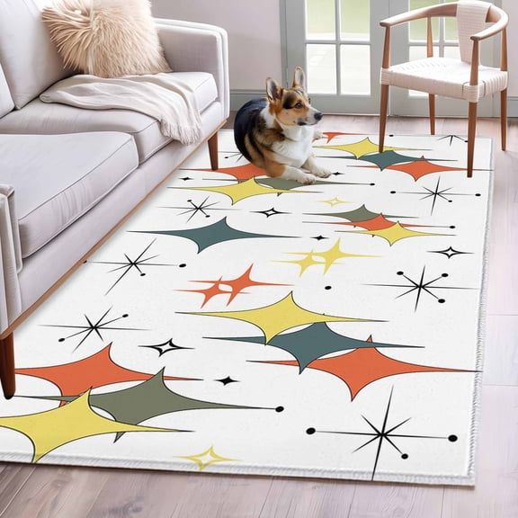 Colorful Stars Area Rugs 4x6 ft Vintage Yellow Orange Green Star Shiny Diamonds Washable Rug Non Slip Indoor Carpet Absorbent Floor Mat for Living Room Bedroom Dining Room