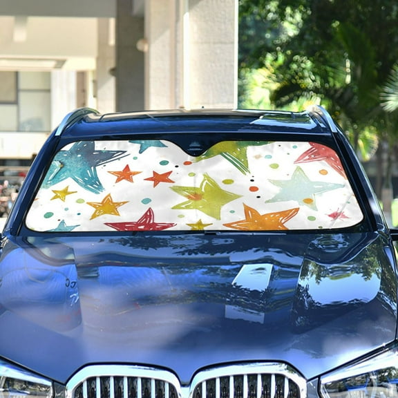 Colorful Stars Automotive Front Car Windshield Sun Shade Reflector Foldable for Front Fit for Cars Truck SUVs