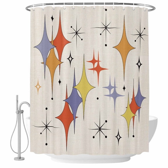 Colorful Stars Bathroom Shower Curtains with Hooks, Vintage Purple Orange Red Star Shiny Diamonds Linen Texture Waterproof Fabric Washable Shower Curtain for Home Hotel Bathtub Decor 36x72 Inch