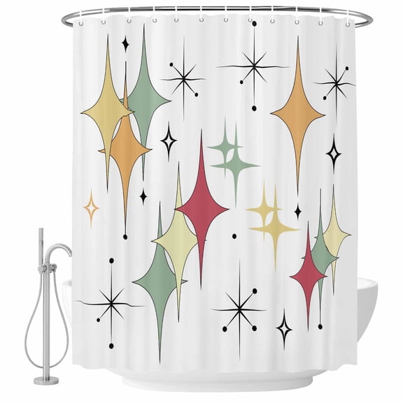 Colorful Stars Bathroom Shower Curtains with Hooks, Vintage Red Green Yellow Star Shiny Diamonds Waterproof Fabric Washable Shower Curtain for Home Hotel Bathtub Decor 36x72 Inch