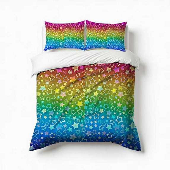 Colorful Stars Bedding Set 3 Pcs Soft Microfiber Quilt Cover For Bedroom Decor, Comforter Cover With 2 Pillowcase