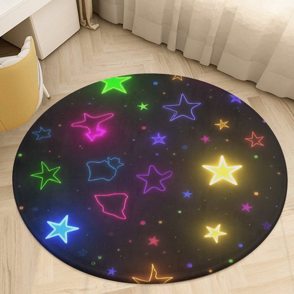 Colorful Stars Clouds And Moon Round Area Rugs for Bedroom Living Room, 3FT Soft Indoor Circle Carpets, Carpet Home Decor Floor Mat