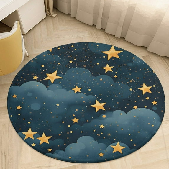 Colorful Stars Clouds And Moon Round Area Rugs for Bedroom Living Room, 3FT Soft Indoor Circle Carpets, Carpet Home Decor Floor Mat