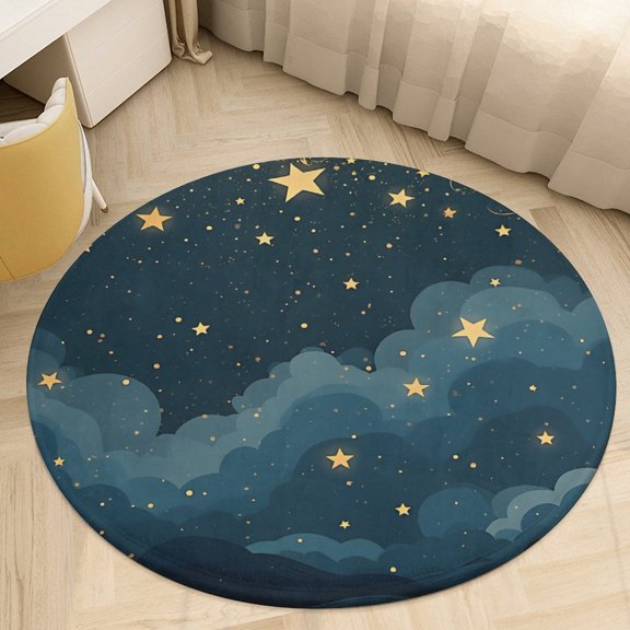 Colorful Stars Clouds And Moon Round Area Rugs for Bedroom Living Room, 3FT Soft Indoor Circle Carpets, Carpet Home Decor Floor Mat