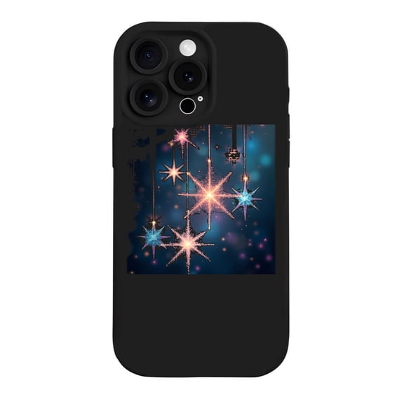 Colorful Stars Design iPhone 15 Pro Case - Lightweight Yellowing Resistant Festive Pattern on Black Background Perfect for a Magical
