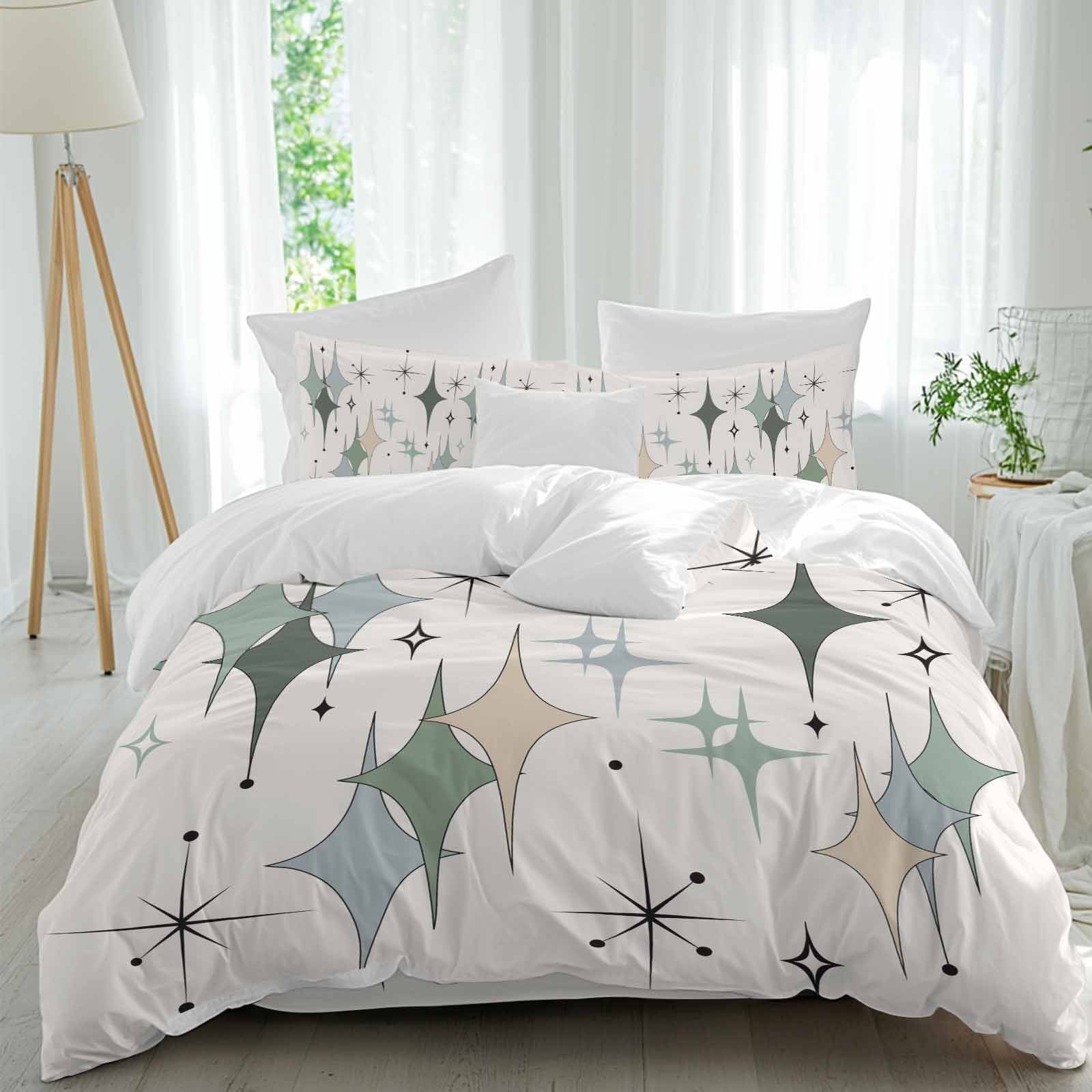 Colorful Stars Duvet Cover Set Cal King Size, Vintage Green Teal Light ...
