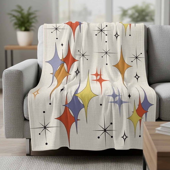 Colorful Stars Fleece Throw Blanket Vintage Purple Orange Red Star Shiny Diamonds Linen Texture Ultra Soft Fuzzy Cozy Flannel Throw Blanket for Couch Sofa Bed Car Travel, Ideal Gifts 30x40 Inches