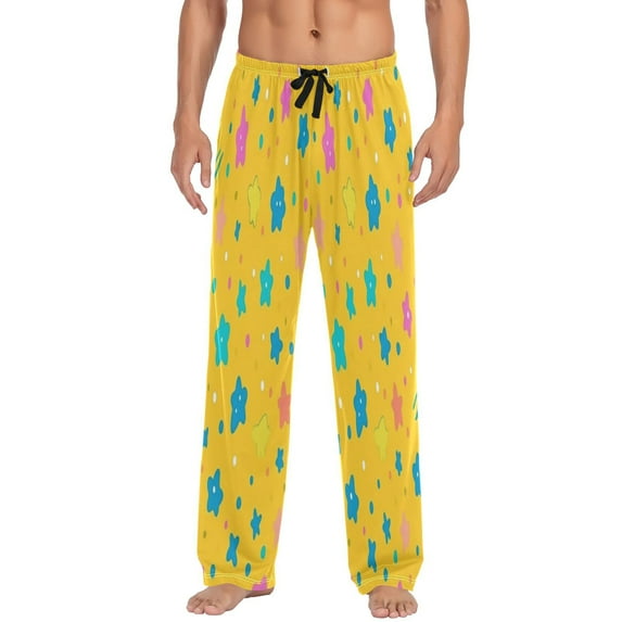 Colorful Stars Men's Lightweight Pajama Bottoms Stretch Elastic Waist Side Pockets Spring Fall