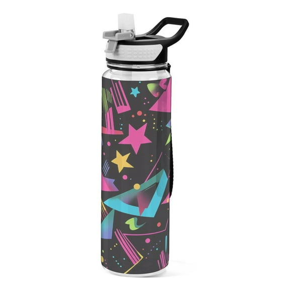 Colorful Stars Pattern 1000ml Tritan Sport Bottle Straw LeakProof Food-Grade Portable Wide Handle
