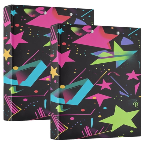 Colorful Stars Pattern 12.4x10.6in PVC Round Ring Binder, D-Ring 3-Hole, Metal Clip, 200 Sheets