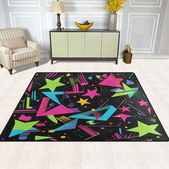 Colorful Stars Pattern 63''x48'' Plush Memory Foam Bath Mat, Soft, Absorbent, Non Slip, Durable