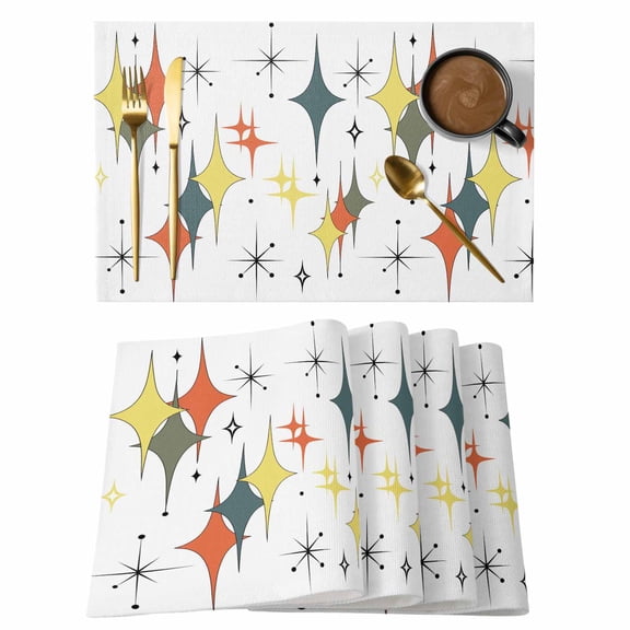 Colorful Stars Placemats Set&nbsp;of 1 Vintage Yellow Orange Green Star Shiny Diamonds Heat Insulation Washable Place Mats, Non-Slip Table Mats for Dining Table Party Kitchen Decor,13x19 Inch