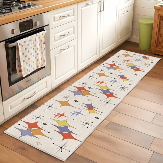 Colorful Stars Runner Rugs 2x6 ft Vintage Purple Orange Red Star Shiny Diamonds Washable Hallway Rugs Non-Slip Floor Mats Absorbent Carpet Bedside Runners for Bedroom Kitchen Laundry Room