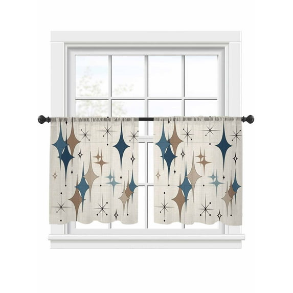 Colorful Stars Sheer Curtains for Living Room Bedroom, Vintage Blue Khaki Brown Star Shiny Diamonds Linen Texture Light Filtering Sheer Curtains, Rod Pocket Voile Window Drapes, 2 Panels Set 54"x 45"
