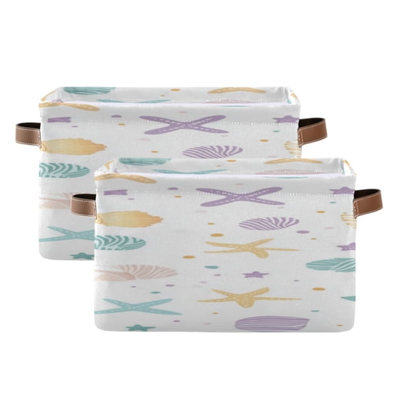 Colorful Stars Shells and Dots Square Storage Bins with Handles Collapsible Containing Box 2 Packs