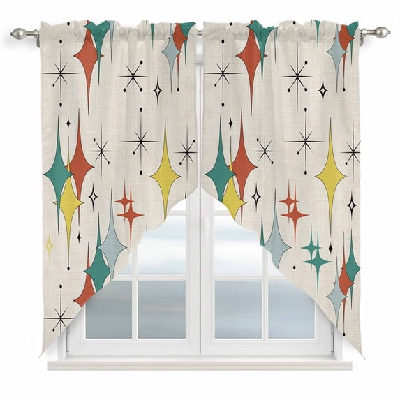Colorful Stars Swag Valances for Windows 2 Pack Vintage Green Yellow Orange Star Shiny Diamonds Linen Texture Swag Kitchen Curtains 63 Inches Long Rod Pocket Window Treatment for Kitchen 36"x63"