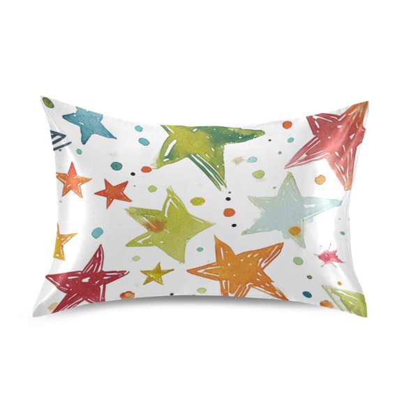 Colorful Stars and Dots Satin Pillowcase Envelope Design Pillow Covers 1 Pack King Size 20" x 40"