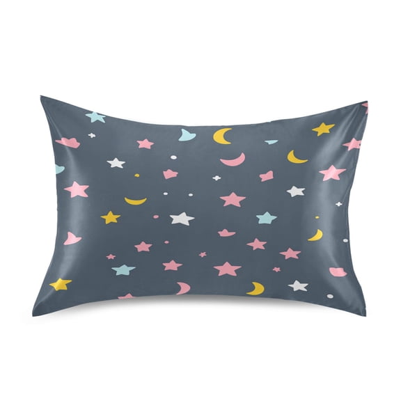Colorful Stars and Moons Luxury Silky Soft Pillowcase Standard Size Wrinkle Resistant Envelope Closure 20x26in