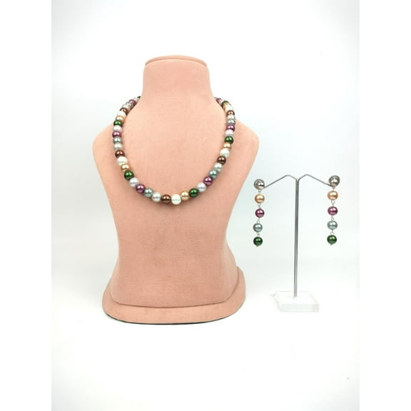 De-Lemon Multicolor Freshwater-Style Pearl Statement Necklace & Earrings Set
