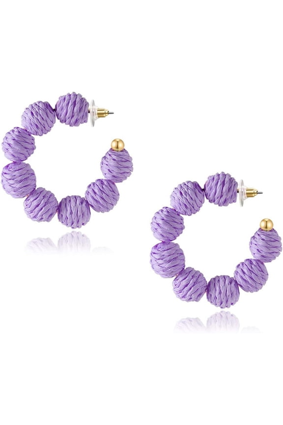 Colorful Statement Raffia Hoop Dangle Earrings For Women - Fun Summer Rattan Beach Vacation Jewelry Teacher Gifts[Z7465]