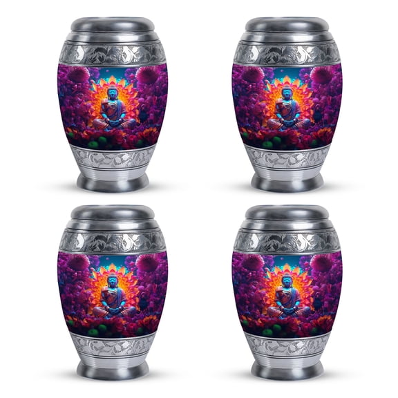 Colorful Statue Buddha Sits Lotus Flower Bed-small Urns For Ashes- Burial Urns For Adult Human Ashes - Urns For Ashes Adult Female Mom - Funeral Cremation Urns For Ashes-(Size-3inch,4pcs)