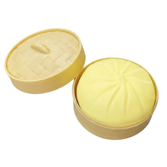 Colorful Steamed Bun Stress Relief Squeezable Fidget Set with Steamer, Soft Sensory Tool for Anxiety Relief, Realistic Food Model Decompression Novelty Gift Yellow