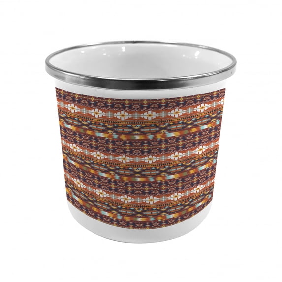 Colorful Steel Camping Mug, Abstract Geometrical Native Aztec Style Composed Arrow Shaped Pattern Print, Printed Thermal Cup for Camping and Outdoor Activities, by Ambesonne
