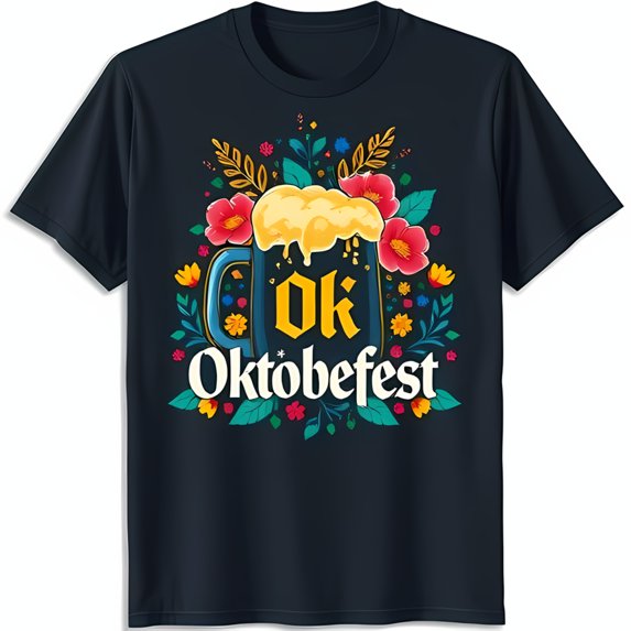 Colorful Stein T-Shirt with & Flowers 'Ok ' Design on Black Tee