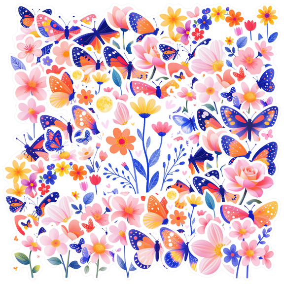 Colorful Stickers Butterfly Stationery Stickers Floral Kids Stickers for Luggage Laptop Suitcase