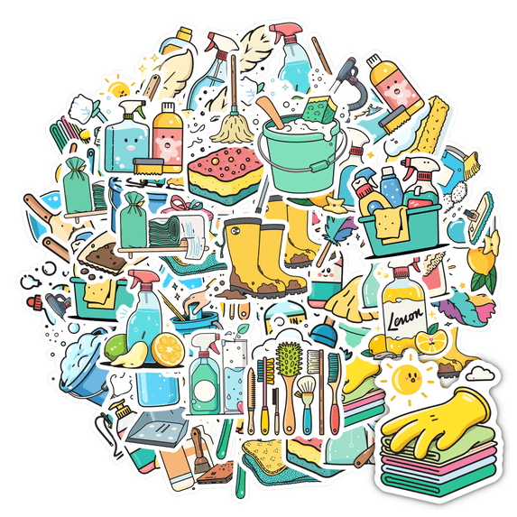 Colorful Stickers Stationery Household Stickers Cleaning Stickers Kit Stickers for Luggage Phone Suitcase