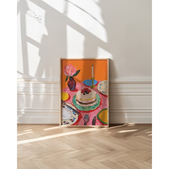 Colorful Still Life Drawing, Kitchen Cake Art Print, Unframed Paper Poster 8x10in