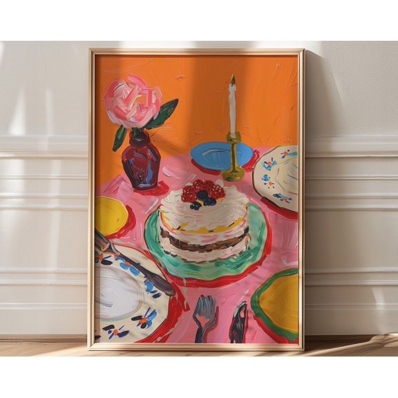 Colorful Still Life Drawing Kitchen Cake Art Print