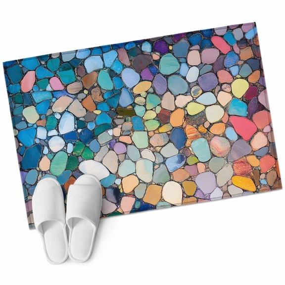 Colorful Stone Bathroom Mat 2x3 FT, Non Slip Small Kitchen Mat, Rainbow Abstract Oil Painting Brushwork Washable Soft Backed Front Door Throw Rug Indoor Outdoor Doormat for Entryway Sink