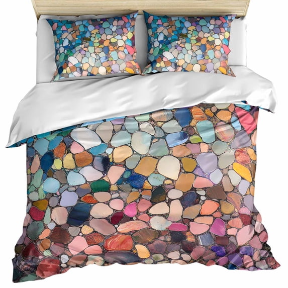 Colorful Stone Bedding 3 Piece Duvet Cover Set Twin Size, Rainbow Abstract Oil Painting Brushwork Soft Microfiber Comforter Cover with Zipper Closure & Pillowcases, FadeResistant Quilt Cover