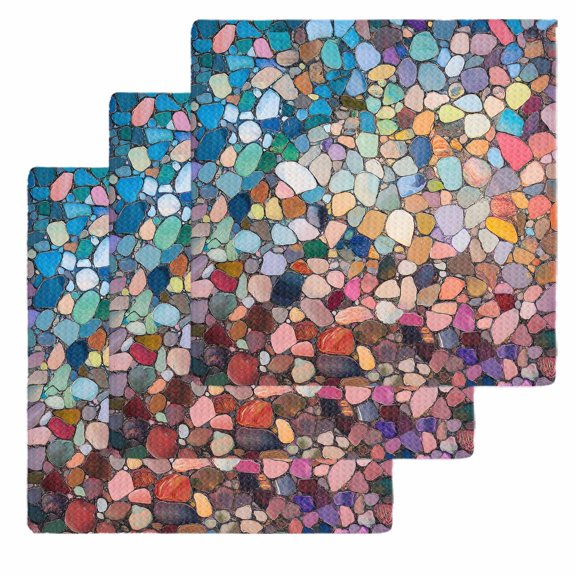 Colorful Stone Dish Towels Set, Waffle Weave Kitchen Towels 3 Pieces, Rainbow Abstract Oil Painting Brushwork Microfiber Hair Face Bath Tea Towel Absorbent Quick Drying Cleaning Dish Cloths 12"x12"