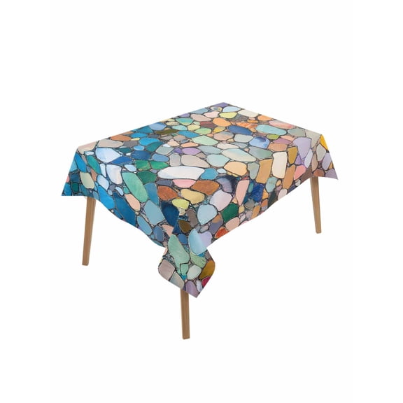 Colorful Stone Table Cloth, Rainbow Abstract Oil Painting Brushwork Waterproof Tablecloth for Rectangle Tables, Reusable Washable Fabric Table Cover for Restaurant Kitchen Dining Tables 60"x102"