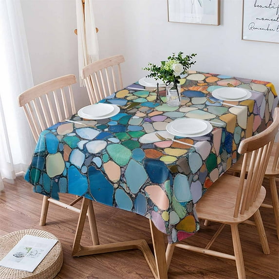 Colorful Stone Tablecloth Rectangle Table Cloth 60x102 , Waterproof Tablecloth Outdoor Table Cloth, Rainbow Abstract Oil Painting Brushwork Washable Table Cover for Kitchen Dining Party