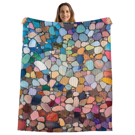 Colorful Stone Throw Blanket, Flannel Fleece Blanket with Striped Design for Couch, Rainbow Abstract Oil Painting Brushwork Soft Breathable All Season Plush Blankets for Sofa Office Chair 30"x40"