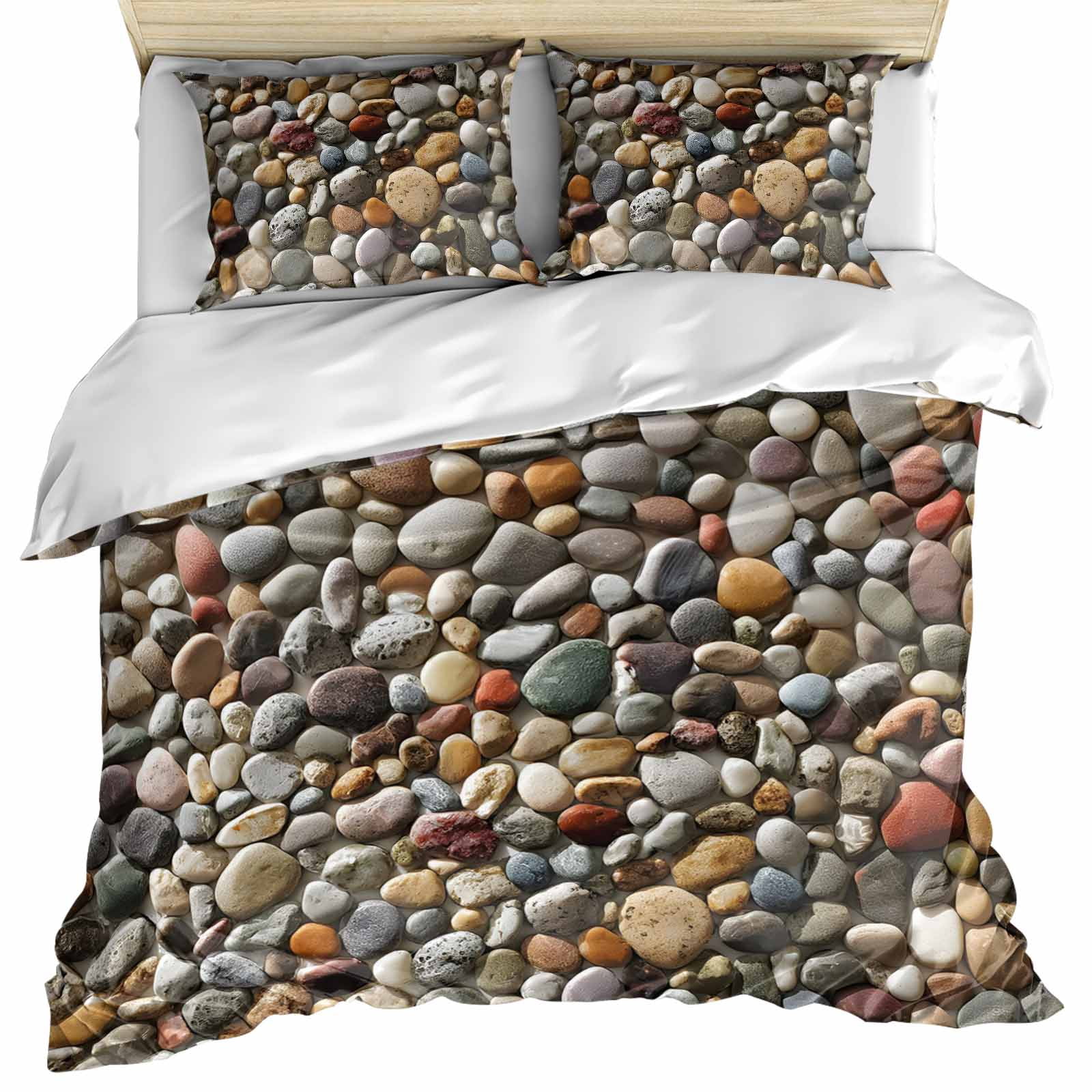 Colorful Stones Bedding 3 Piece Duvet Cover Set California King, Farmhouse Stones Modern Art Soft Microfiber Comforter Cover with Zipper Closure & Pillowcases, Wrinkle & FadeResistant Quilt Cover