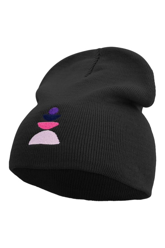 Colorful Stones Embroidered 8 inch Acrylic Short beanie - Black OSFM