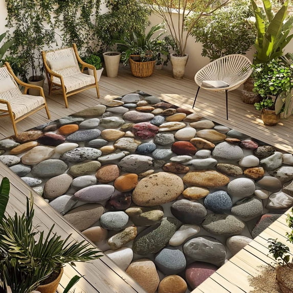 Colorful Stones Outdoor Rug for Patio/Deck/Porch, Non-Slip Large Area Rug 4 x 6 Ft, Farmhouse Stones Modern Art Indoor Outdoor Rugs Washable Area Rugs, Reversible Camping Rug Carpet Runner