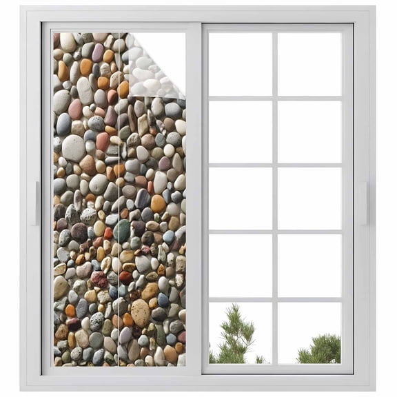 Colorful Stones Window Privacy Film, Farmhouse Stones Modern Art Static Cling UV Sun Blocking Heat Control Window Tint Day and Night, Non-Adhesive Reusable One Way Windows Privacy Cover 23.6''x59''