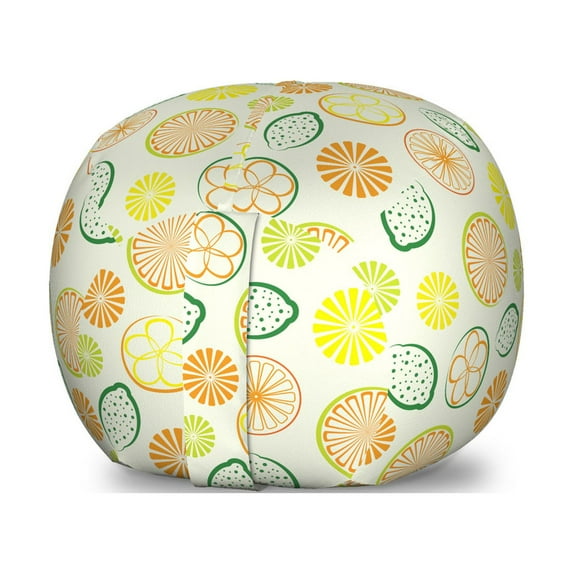 Colorful Storage Toy Bag Chair, Abstract Fruits Illustration Different Kind Citrus Pattern on Plain Background, Stuffed Animal Organizer Washable Bag, Large Size, Multicolor, by Ambesonne