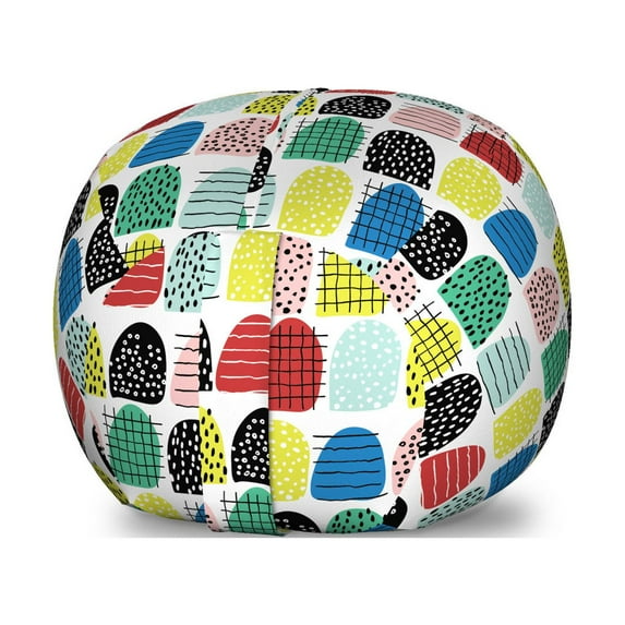 Colorful Storage Toy Bag Chair, Abstract Pattern with Hand-drawn Shapes and Elements Hipster Doodle Art Print, Stuffed Animal Organizer Washable Bag, Small Size, Multicolor, by Ambesonne