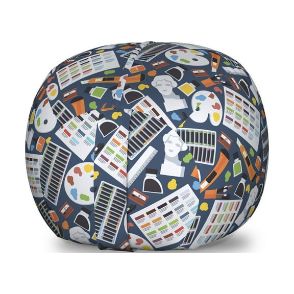 Colorful Storage Toy Bag Chair, Artist Supplies and Gypsum Head Palette Brushes Sculptures Paintbrush Pattern, Stuffed Animal Organizer Washable Bag, Small Size, Multicolor, by Ambesonne