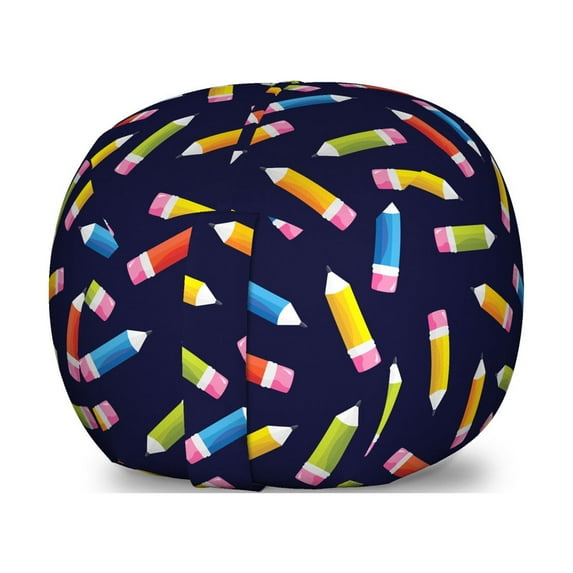 Colorful Storage Toy Bag Chair, Back to Color Pencils Artist Happiness Design, Stuffed Animal Organizer Washable Bag, Small Size, Indigo and Multicolor, by Ambesonne