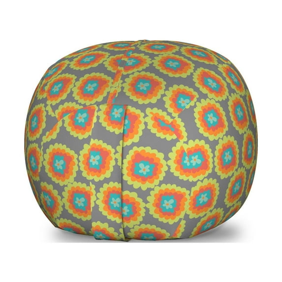 Colorful Storage Toy Bag Chair, Blossoming Doodle Pattern with Greyscale Background Summer Season Simple Design, Stuffed Animal Organizer Washable Bag, Large Size, Multicolor, by Ambesonne